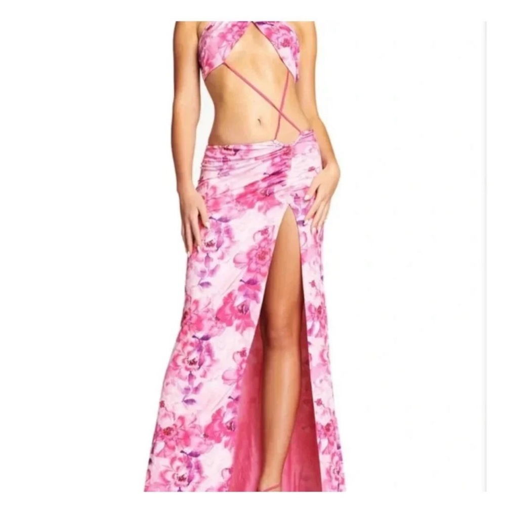 I.AM GiA Pink Floral High-Slit Maxi Dress with Wrap Halter Top